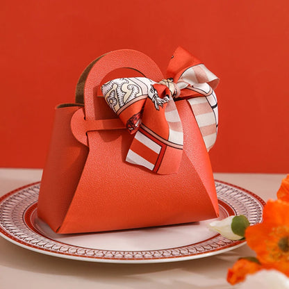 1PC Leather Gift Bags Bow Ribbon Packaging Bag Wedding Favour Distributions Bags Eid Mubarak Candy Packaging Box Mini Handbag
