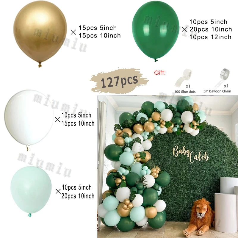 Jungle Safari Green Theme Balloon Garland Arch Kit Kids Birthday Party Metal Confetti Foil Latex Balloons Baby Shower Decoration