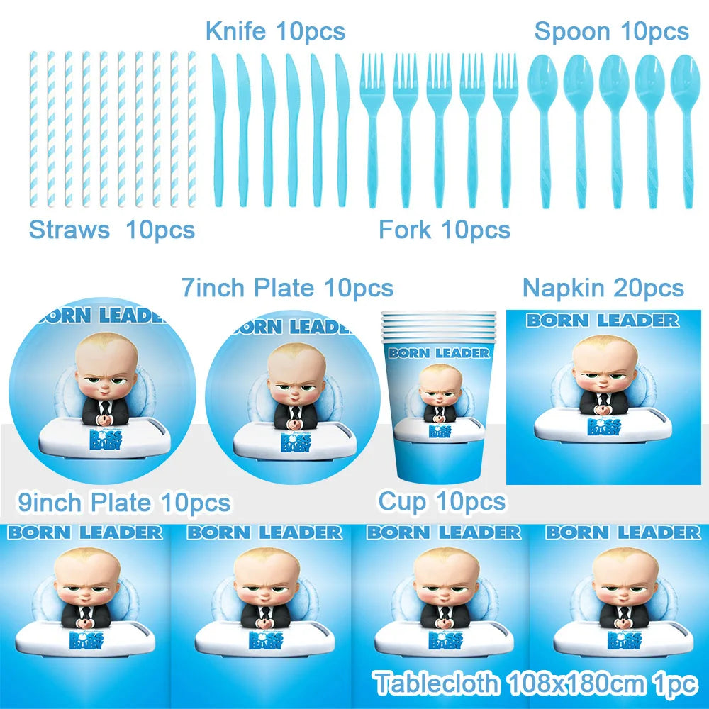 Cartoon Boss-Boys-Girls Theme Newborn 1st Birthday Party Decor Disposable Tableware Backdrop Balloons Baby Shower For Kids Gifts