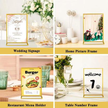 6-36 Transparent Acrylic Signage Gold Picture Frames Double-sided Display Stand Wedding Number Plate Table Flyer Menu Card Rack
