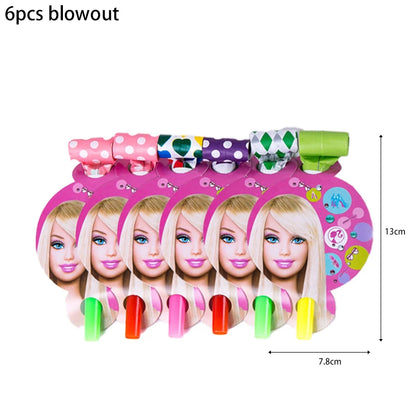 MINISO Barbie Birthday Party Decorations Tableware Paper Cups Plates Napkins Balloons Banner Backdrop Pink Baby Shower Supplies