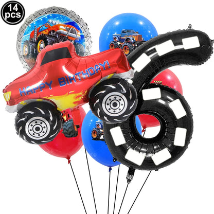 Monster Truck Birthday Party Paper Plates Cup Napkin Tablecloth Balloon Hanging Swirls Banner Monster Truck Birthday Party Decor