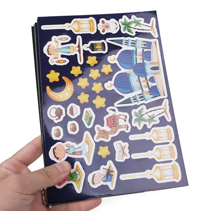 12pcs Eid Mubarak DIY Stickers Kids Gift Puzzle Game Toys Islam Muslim Party Supplies 2025 Ramadan Home Decoration Wall Sticker