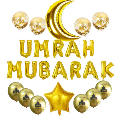 Black Gold Umrah Mubarak Latex Confetti Balloon Eid Mubarak Islamic Muslim Pilgrimage Festival Party Decor  Supplies