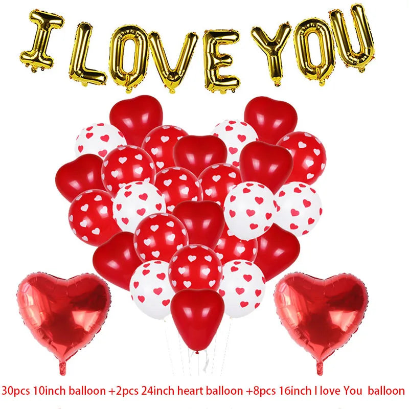 I Love You Letter Balloons Set Red Heart Balloon for Proposal Valentine's Day Decoration Marry Me Wedding Anniversary party gift