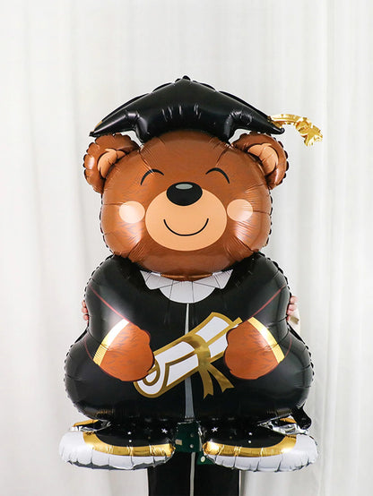 1pc standing brown bear foil balloon, perfect for graduation party decorations, graduation ceremonies, and student graduations.
