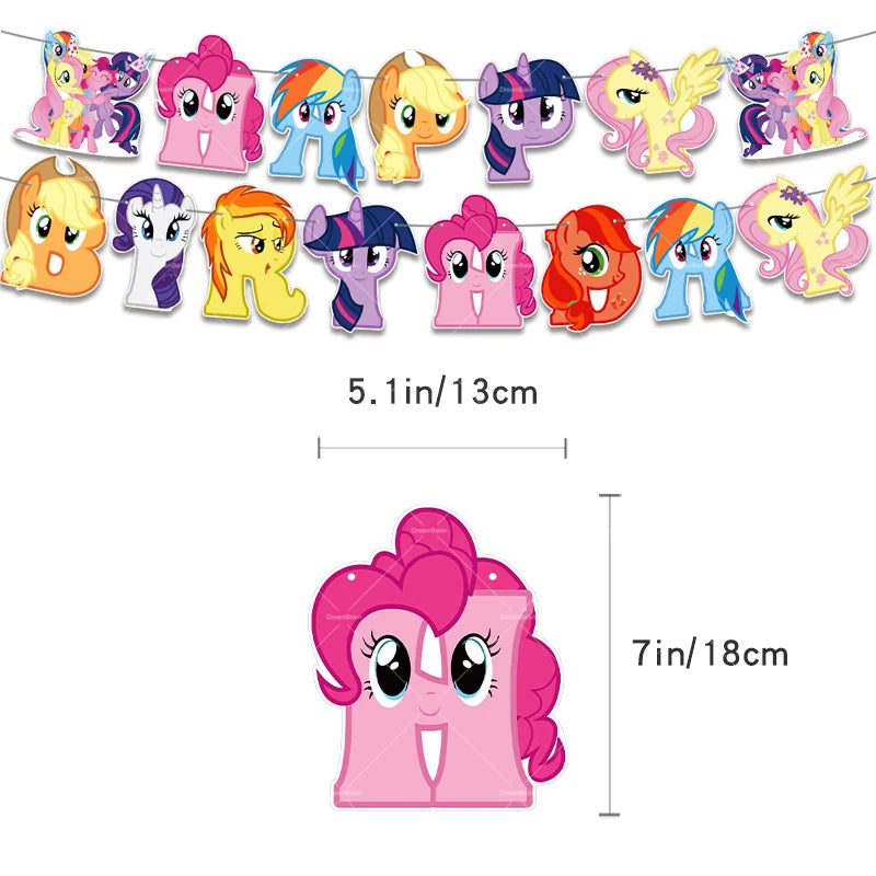 My Little Pony Foil Latex Balloon Happy Birthday Party Decoration Banner Cake Topper Kid Event Supplies Backdrop Disposable Toys