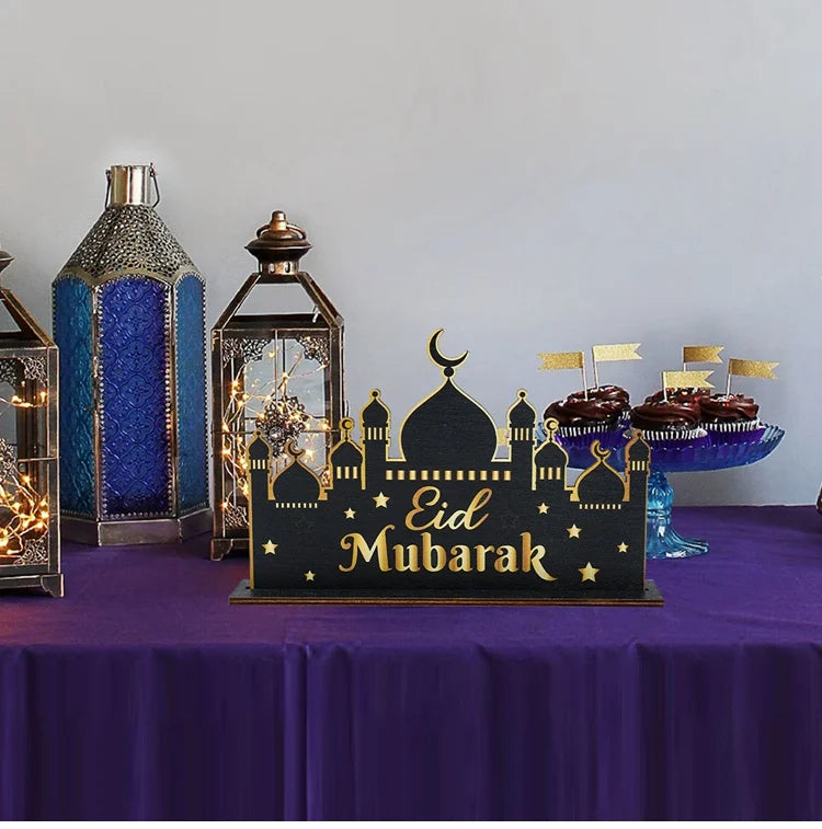 EID Mubarak Decoration Wooden Ornaments Ramadan Decoration 2025 For Home Ramadan Kareem Islamic Muslim Party Eid Al Adha Gifts