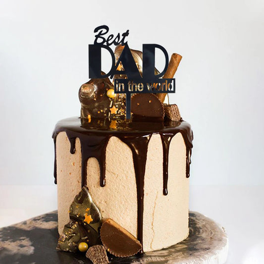 3pcs Gold Black  Best Dad in the world Cake Topper Decorations for Father's Day Birithday Party Cake Decorations