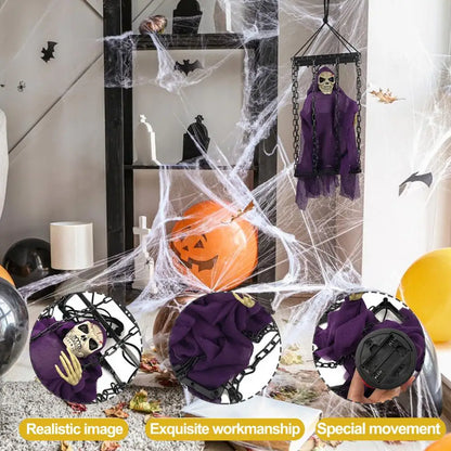 Halloween Outdoor Decoration Ghosts Skeleton Animated Ornament with Lighted Eyes Creepy Laughter Halloween Hanging Prisoner Cage