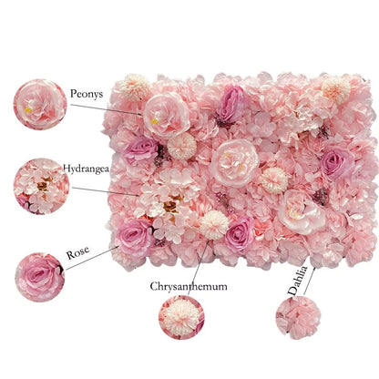 Pink Silk Rose Flower Wall Panels Artificial Flower for Wedding Decoration Baby Show Party Home Bedroom Backdrop Decor