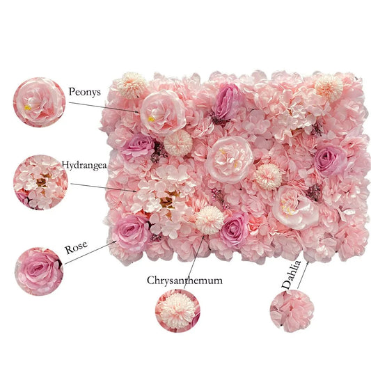 Pink Silk Rose Flower Wall Panels Artificial Flower for Wedding Decoration Baby Show Party Home Bedroom Backdrop Decor