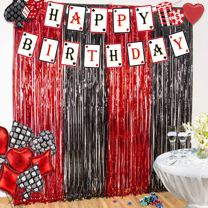 Casino Birthday Decorations Las Vegas Party Foil Curtains Backdrop Balloon New Years Eve Party Poker Decor Supplies