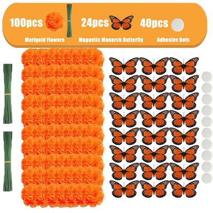 14~380pcs Day of the Dead Marigold Flower Garland Decorations Dia De Los Muertos ofrenda Altar with Monarch Butterfly Mexican