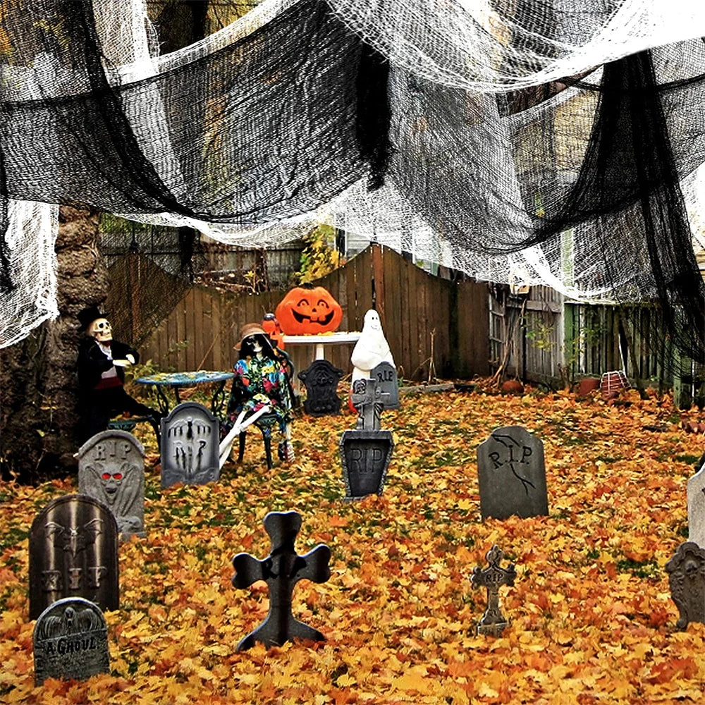 Creepy Cloth Spooky Halloween Decoration White Black Gauze Window Door Cover Scary Party Horror House Props Hallow Home Supplies