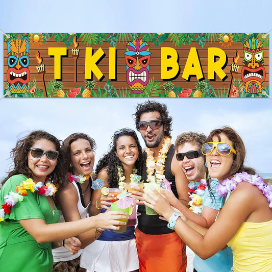 Aloha Tiki Bar Banner Decoration Hawaiian Luau Yard Sign Outdoor Party Backdrop