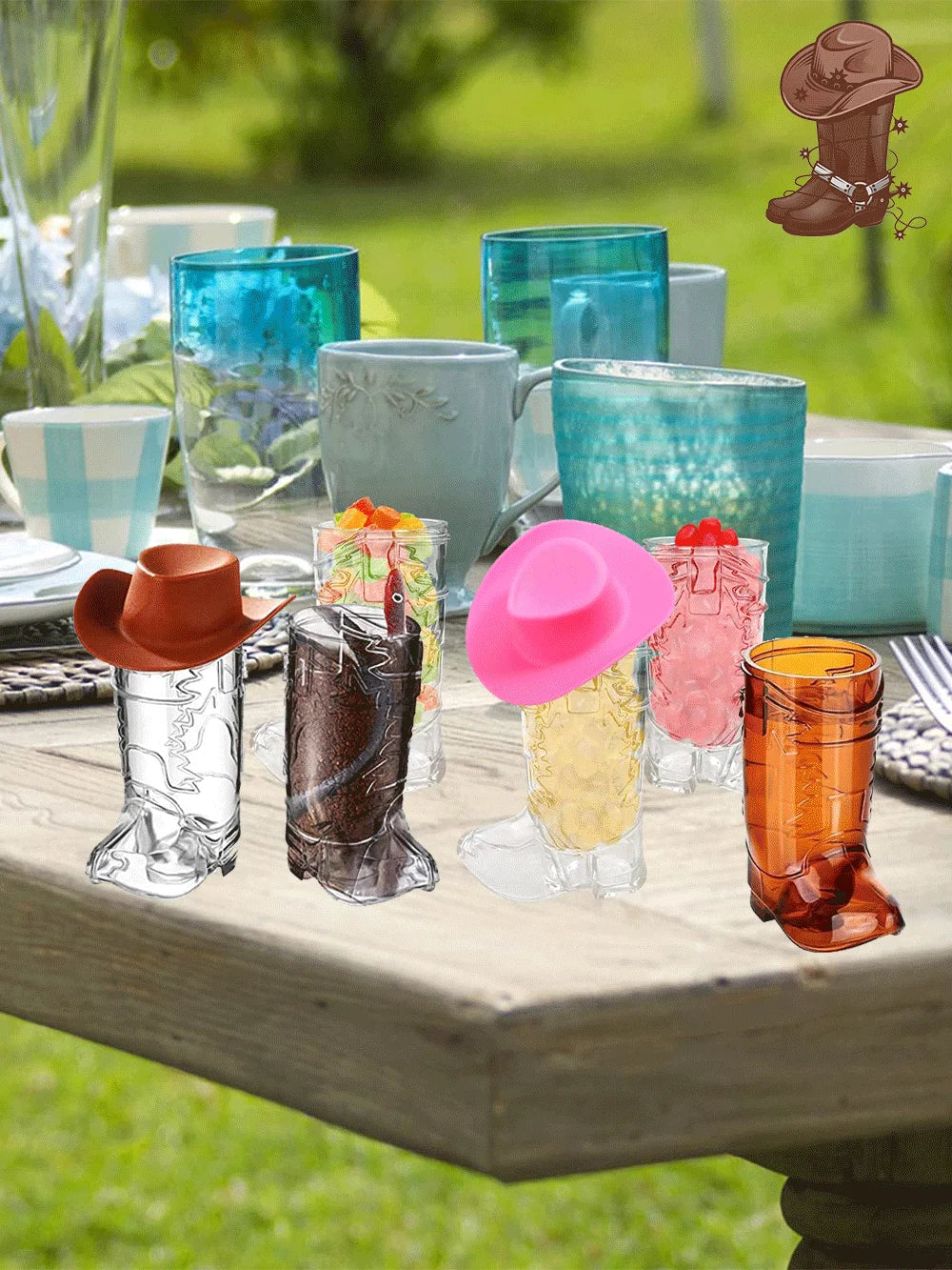 Mini Western Cowboy Boot Shot Glasses Cowgirl Cute Doll Hat Plastic Boot Cups Cowboy Birthday Supplies Bachelorette Party Favors
