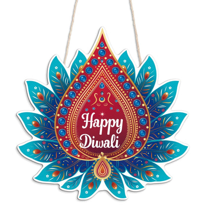 Putuo Decor 1pc Wood Hang Decoration, Wall Decor for Home Living Room Bedroom, The Hindu Festival, Happy Diwali, 9.1x9.1Inches