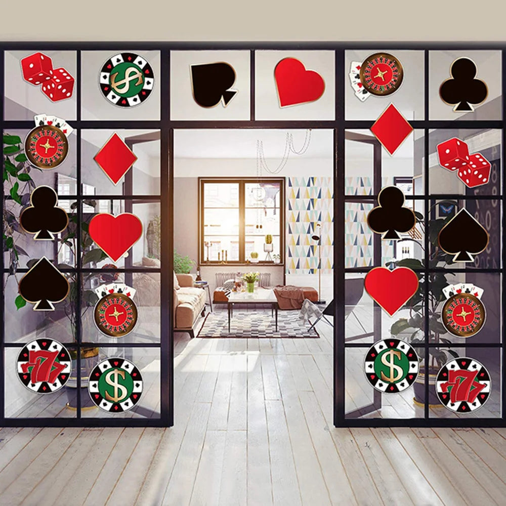 Casino Birthday Decorations Las Vegas Party Foil Curtains Backdrop Balloon New Years Eve Party Poker Decor Supplies