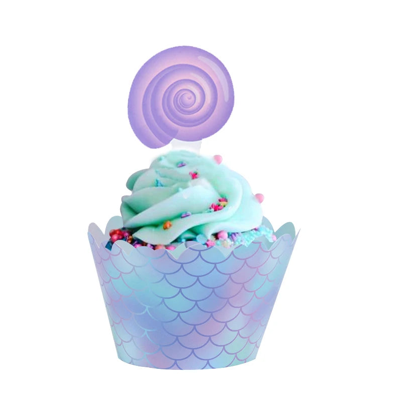 20set Mermaid Cupcake Toppers Wrappers Girls Happy Birthday Party Cake Toppers Baby Shower Under The Sea Mermaid Decoration