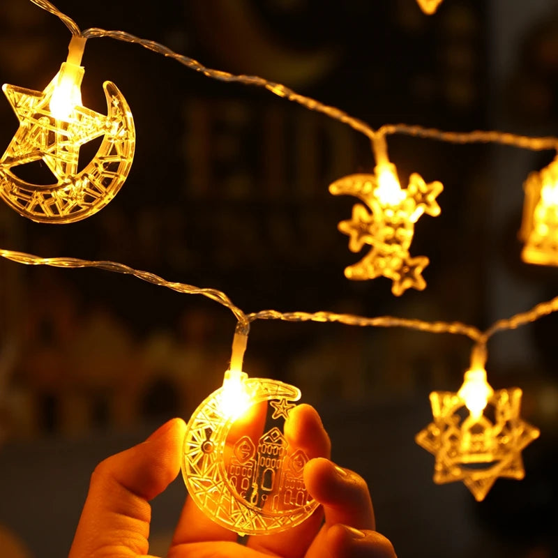 1.5M 10LED EID Mubarak String Lights Islam Muslim Festival Party Decor Moon Star Castle Lantern Ramadan Decoration for Home 2025