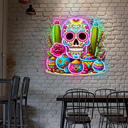 Skull Neon Sign,Sugar Skull Day Of The Dead Acrylic Neon Sign ,Mexican skull Decor ,Home Decor ,Gift to Him