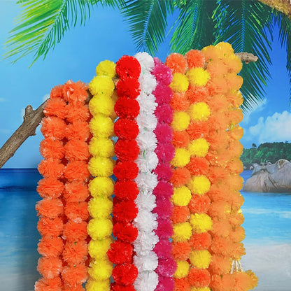 2 Pcs Marigold Flower Garland with бо Flowers for Diwali Mexican Dia de los Muertos DIY Wreath Day of The Dead Decor Party