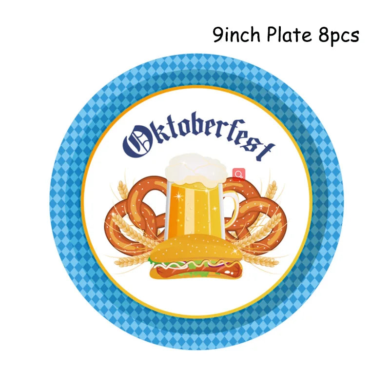 Oktoberfest Theme Party Carnival Decor Disposable Tableware Paper Plates Cup Balloons Fireworks Gun Toys Birthday Party Supplies