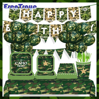 Military Party Decoration Set Camouflage Netting Tableware 4D Tank Balloon Camo Army Soldier Armored Vehicle Kids Birthday Gifts