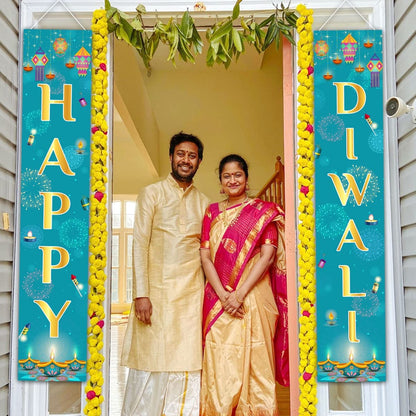 Funmemoir Happy Diwali Porch Signs Deepawali Decorations Indian Festival of Lights Door Sign Decor Hindu Diwali Greeting Banners