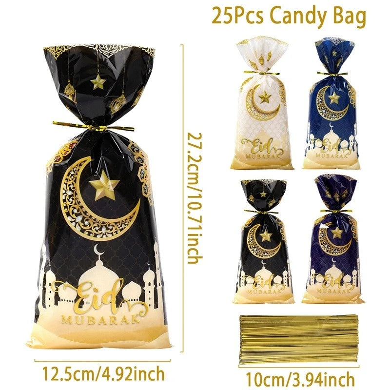 Eid Mubarak Gift Bags Plastic Candy Cookie Bag Ramadan Kareem Decoration 2025 Islamic Muslim Party Supplies Eid Gifts