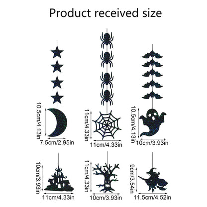 6pcs Halloween Hanging Banner Garland Scary Spider Witch Ghost Bat Pendant Ornament Happy Halloween Party Decorations for Home