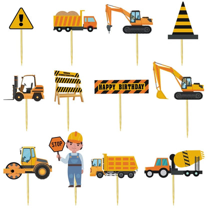 Excavator Car Crane Tractor Birthday Cake Topper Construction Party Decor Boy Kid Baby Shower 1st Birthday Party Cake Baking Kit