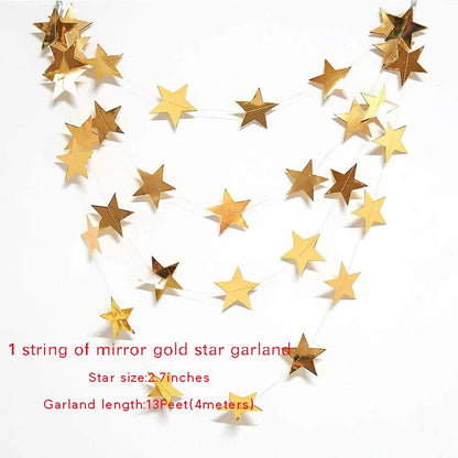 Gold Star Moon Circle Dot Crescent Lamp Eid Paper Garland Gold Mubarak Ramadan Streamer Backdrop Muslim Party Banner Decorations