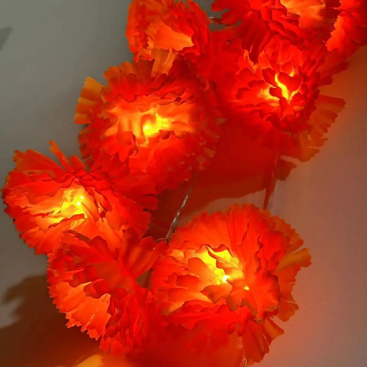 2-10Pack Marigold Garland Lighted Artificial Marigold Flowers String Light Diwali Indian Wedding Decor Halloween Day of the Dead