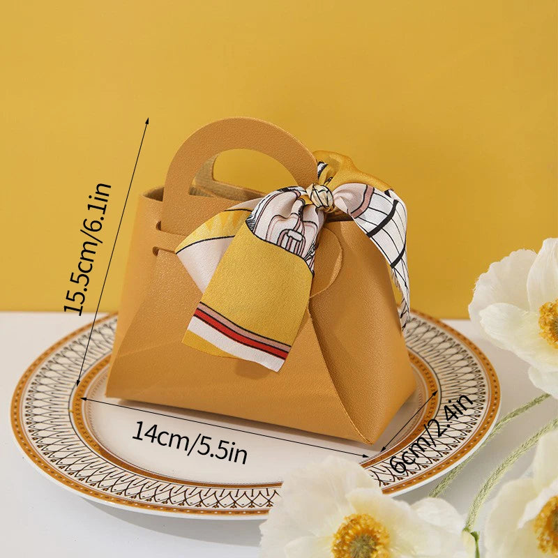 1PC Leather Gift Bags Bow Ribbon Packaging Bag Wedding Favour Distributions Bags Eid Mubarak Candy Packaging Box Mini Handbag