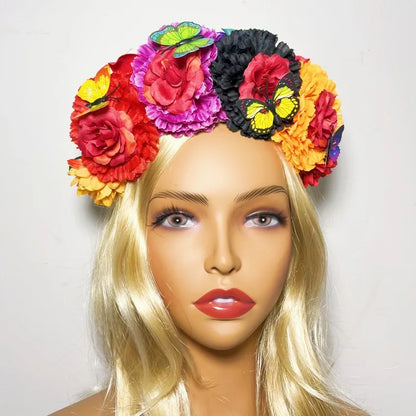 Mexican headband simulation butterfly Dia de los muertos headband for the Day of the Dead makeup dance party headband
