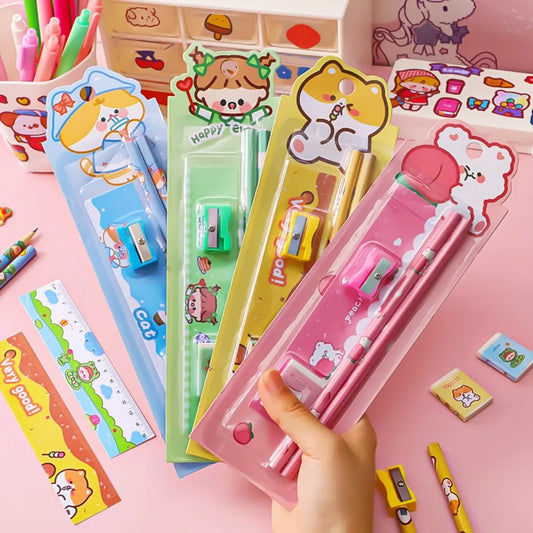2024 New 5PCS Student Stationery Set Back To School Gift Box for Children Students Home School Start Prizes Kid Birthday Gift