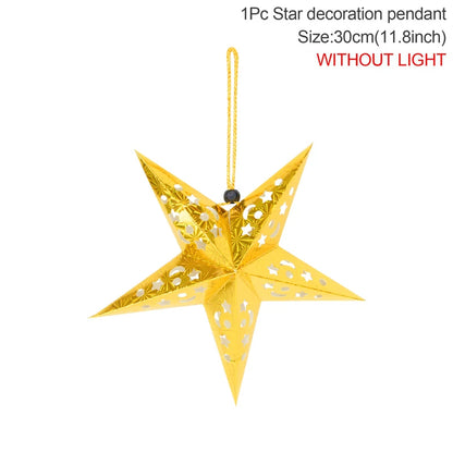Hollow Star Hanging Pendant Eid Mubarak Ramadan Kareem Decoration Lantern 2024 Islamic Muslim Party Supplies Christmas Birthday
