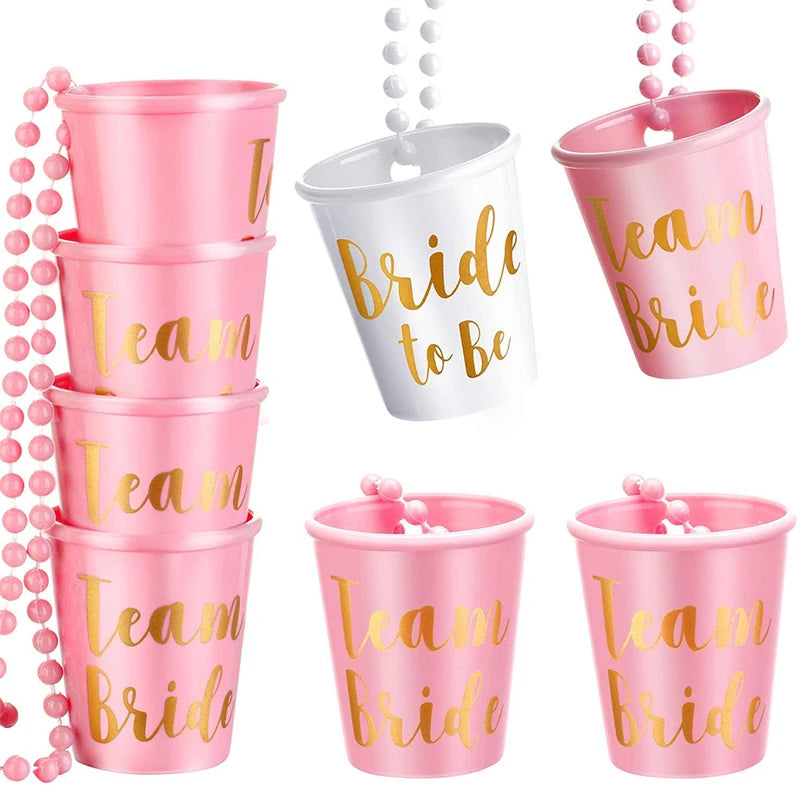 1Set Team Bride To Be Cup Plastic Shot Glasses Necklace Bachelorette Party Supplies Wedding Bridal Shower Hen Night Decorations