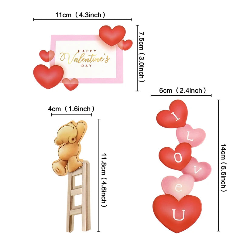 Heart Bear Cake Topper Toppers Flag I Love You Happy Valentine's Day Anniversary Baking Cake Dessert DIY Decor Party Supplies