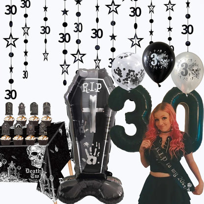 RIP to My 20s Supplies Banner Garland Backdrop Tablecloth Rip Sash Cake Topper Balloon Funeral Youth Funny Thirtieth Party Decor
