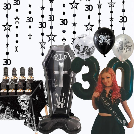 RIP to My 20s Supplies Banner Garland Backdrop Tablecloth Rip Sash Cake Topper Balloon Funeral Youth Funny Thirtieth Party Decor