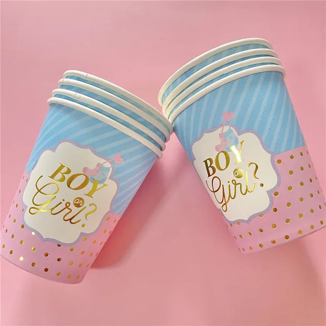 Pink Blue Boy Or Girl Gender Reveal Baby Shower Party Disposable Tableware Paper Plates Cups Decoration
