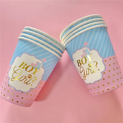 Pink Blue Boy Or Girl Gender Reveal Baby Shower Party Disposable Tableware Paper Plates Cups Decoration