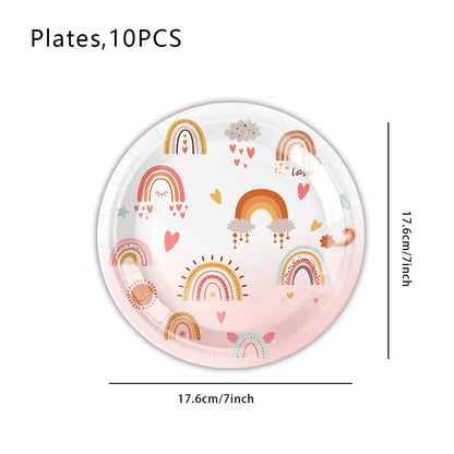 Bohemian Boho Rainbow Birthday Party Decorations Girls Birthday Supplies Rainbow Heart Tableware Paper Plates Papers Cup