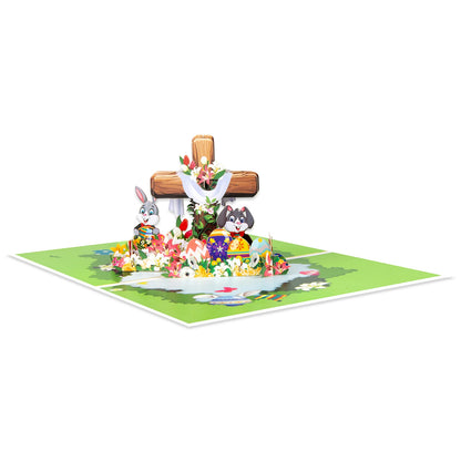 Happy Easter Pop Up Card - 3D Bunny Egg Flowers Basket Greeting Card for Easter