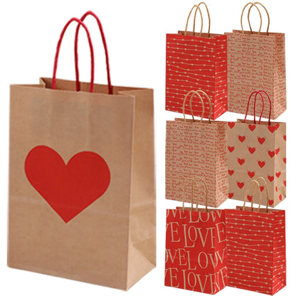 5/10pcs Valentine's Day Kraft Paper Bag Party Small Gift Packaging Bag 15x8x21cm LOVE Heart Style Gift Bag Party Favor Supplies