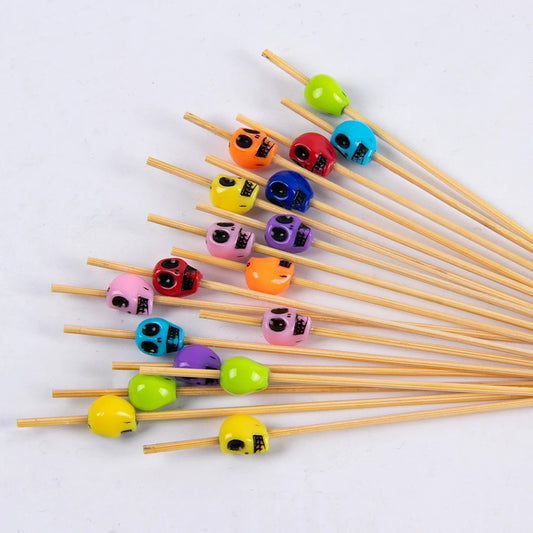 100/200pcs Halloween Skull Cocktail Picks Toothpicks Cocktail Picks Fruit Sticks Appetizers Bamboo Skewers Halloween Party Decor