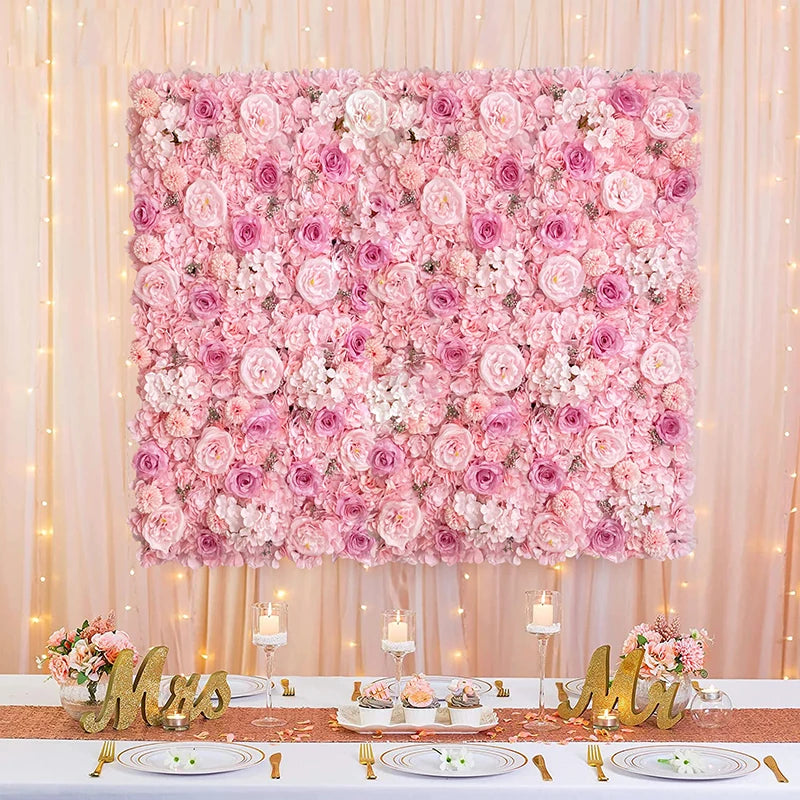 Pink Silk Rose Flower Wall Panels Artificial Flower for Wedding Decoration Baby Show Party Home Bedroom Backdrop Decor